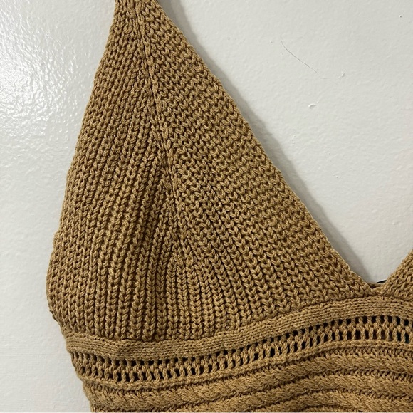 NWT Cider L Beige Tassel Knit Crop Tank Bohemian Festival Coachella Beachy Top - Picture 4 of 10